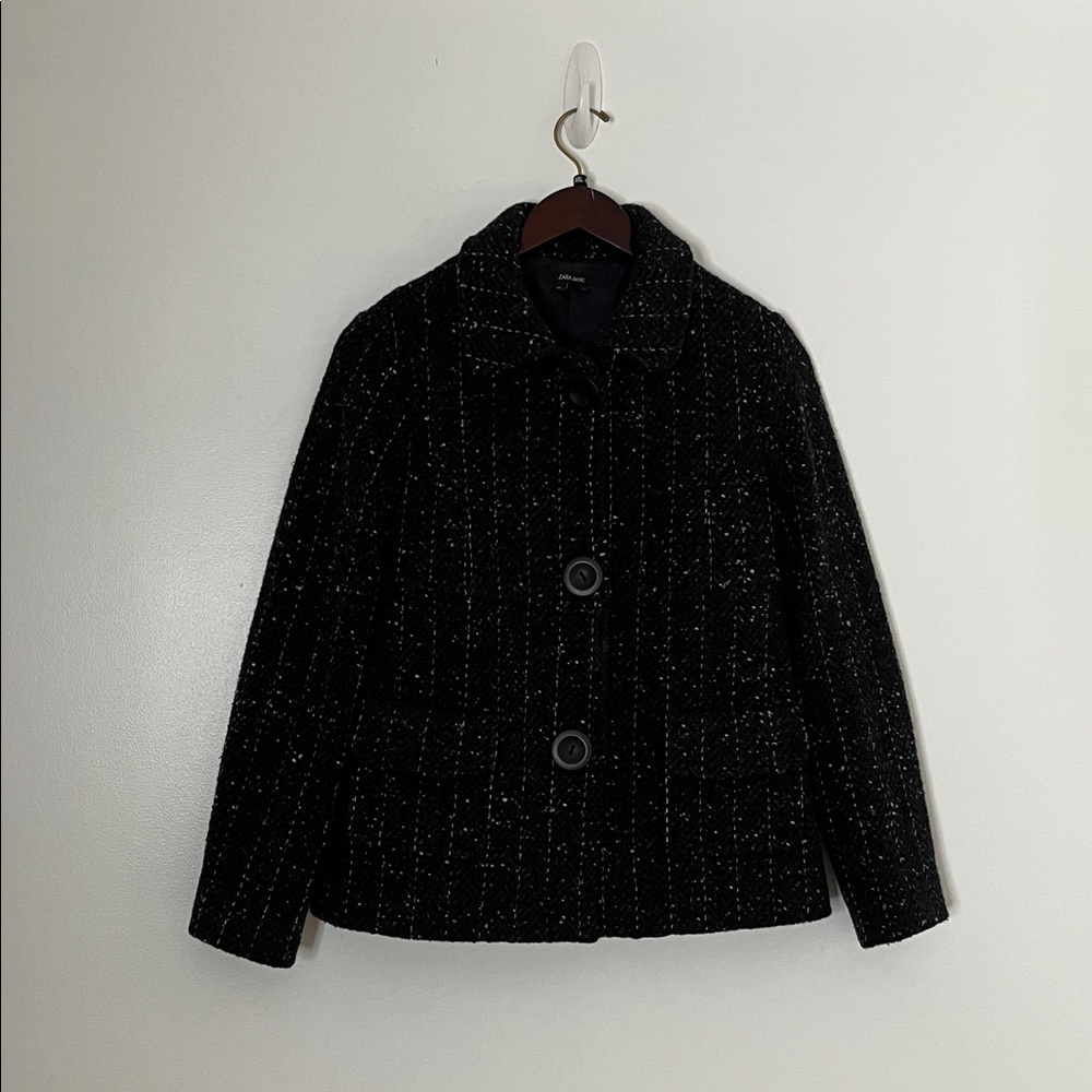 ZARA Tweed Big Button Jacket Sz Large